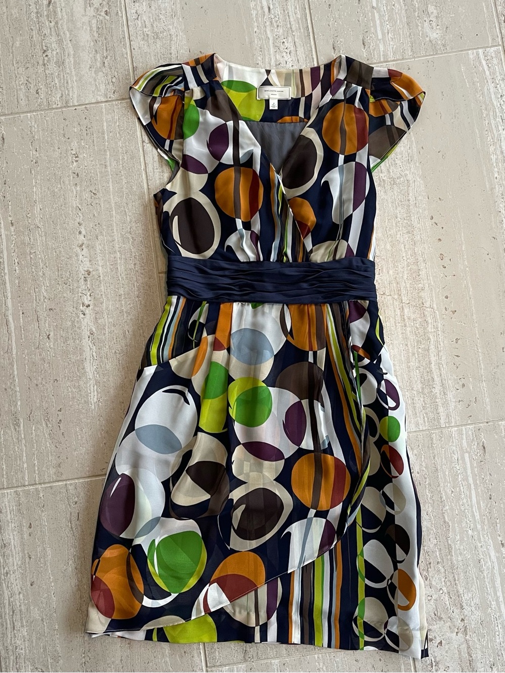 Moulinette Soeurs Women's Dress Size 2 Geometric Print Cap Sleeve lined
